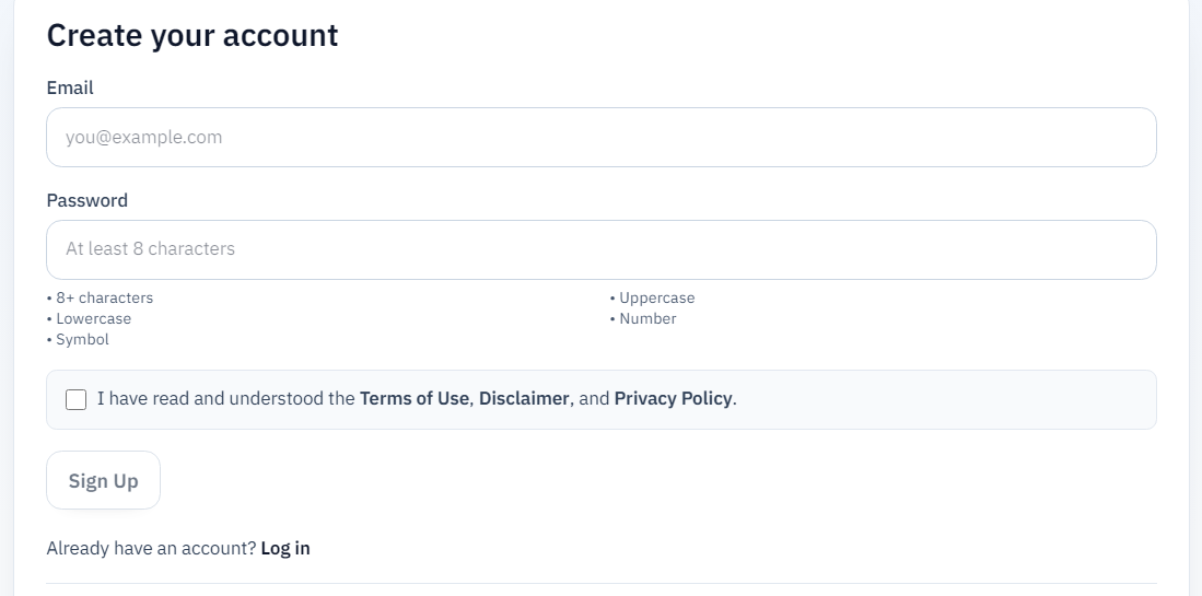 Account: Create your account registration form