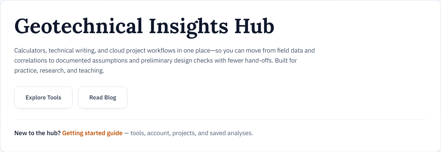 Home: Geotechnical Insights Hub with Explore Tools and Read Blog